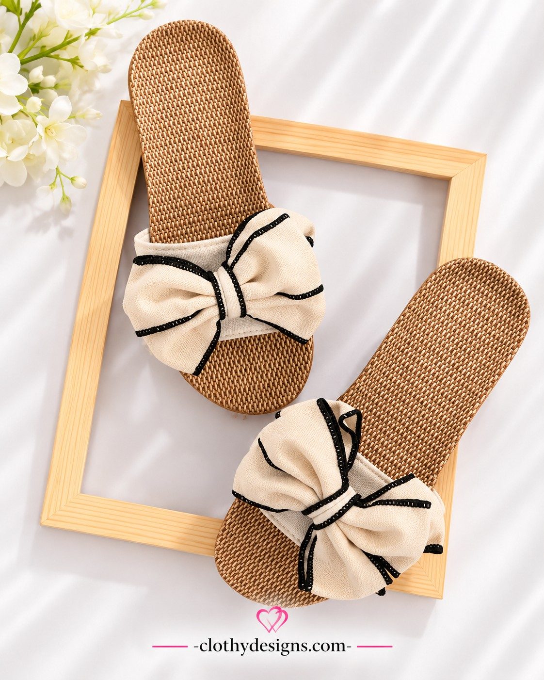 Women’s Cute Bow-Knot Linen Slippers – Soft Indoor Flat Shoes for Home